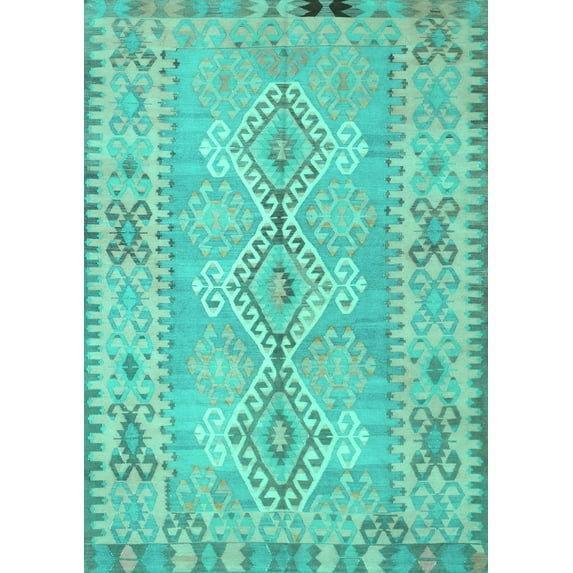 Ahgly Company Indoor Rectangle Southwestern Turquoise Blue Country Area Rugs, 2' x 3'