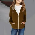 thumbnail image 4 of Lenpel Toddler Zip up Hoodie Long Sleeve Solid Color Girls Fashion Sweatshirts Fall Outwear with Pockets 4-12 Y, 4 of 7