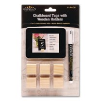 Excello Global Products EGPHD0508S Tabletop Chalkboard Tag, Black Surface, Teak Wood Holder, 3 X 4, 6/pack