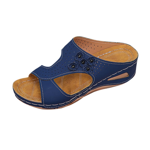 ShiShine Womens Floral Wedge Slide Sandals Comfortable Perforated Open Toe Shoes Casual for Summer Daily Wear