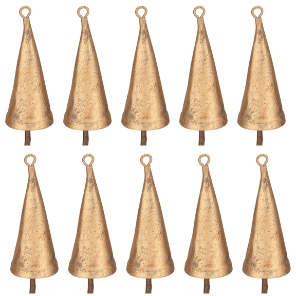 Vivanta Rustic Gold Metal Cow Bells – 10 Pcs 8cm Christmas Jingle Bells with Old Patina for Crafting & Holiday Decorations