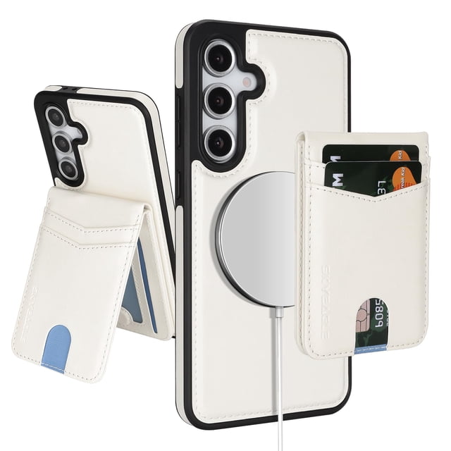 Funda Wallet SkyEagle Magsafe 2 en 1 para Galaxy S25 Plus, color blanco