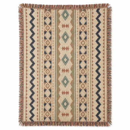 Teal and Beige Southwestern Geometric Woven Cotton Throw Blanket with Fringe Boho Sofa and Bedroom Decor