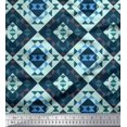 thumbnail image 1 of Soimoi Green Moss Georgette Fabric Check & Geometric Print Fabric by the Yard 42 Inch Wide, 1 of 5