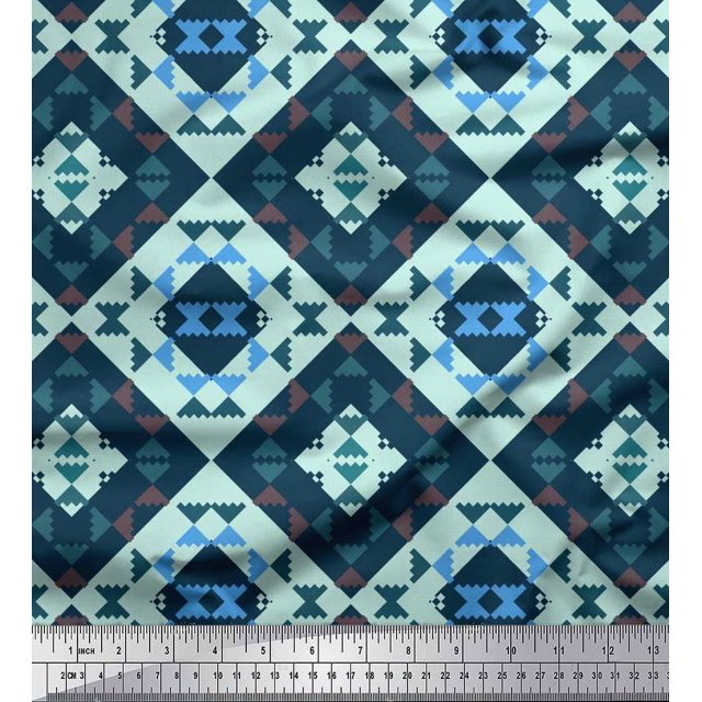 Soimoi Green Moss Georgette Fabric Check & Geometric Print Fabric by the Yard 42 Inch Wide