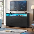thumbnail image 2 of 6 Drawers Dresser with LED Lights and Charging Station Modern Chests of Drawers Storage Organizer for Bedroom Living Room,Black, 2 of 9