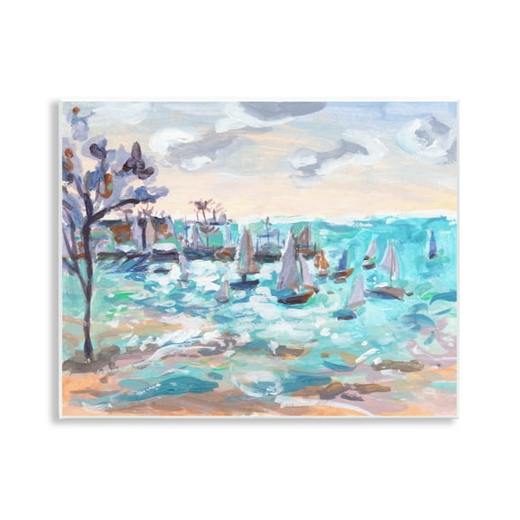 Stupell Industries Sailboat Fleet by Shore Nautical & Beach Painting Unframed Art Print Wall Art, 14 x 11