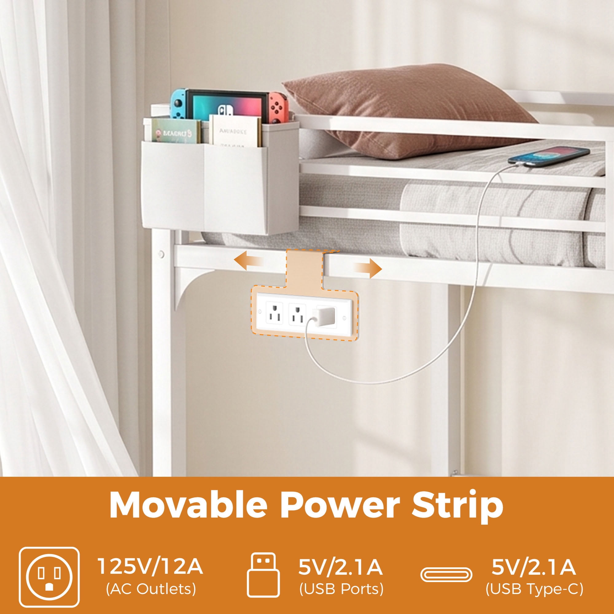 Miniyam Triple Bunk Bed with 2 Storage Drawers, Twin Over Twin Over Twin XL, LED Light and Power Strip, White