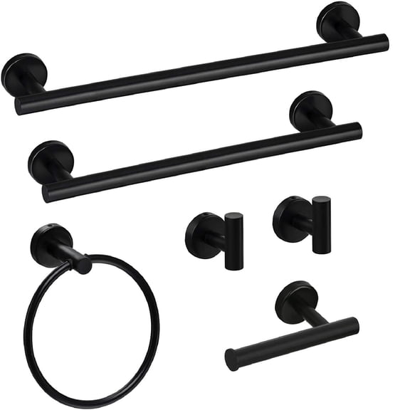 6-Piece SUS304 Stainless Steel Bathroom Hardware Set - Matte Black Wall-Mounted Towel Rack Set with Towel Bar/Ring/Toilet Paper Holder/Hooks for Home Kitchen