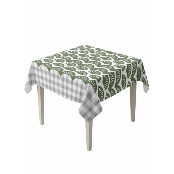 Sage Green Pine Leaves Suqare Tablecloth - 60 x 60 Inch, Abstract Art Geometric Gray Plaid Waterproof & StainResistant Tablecloth, Washable Oil-proof Table Cover for Dining/Party/Wedding/Buffet