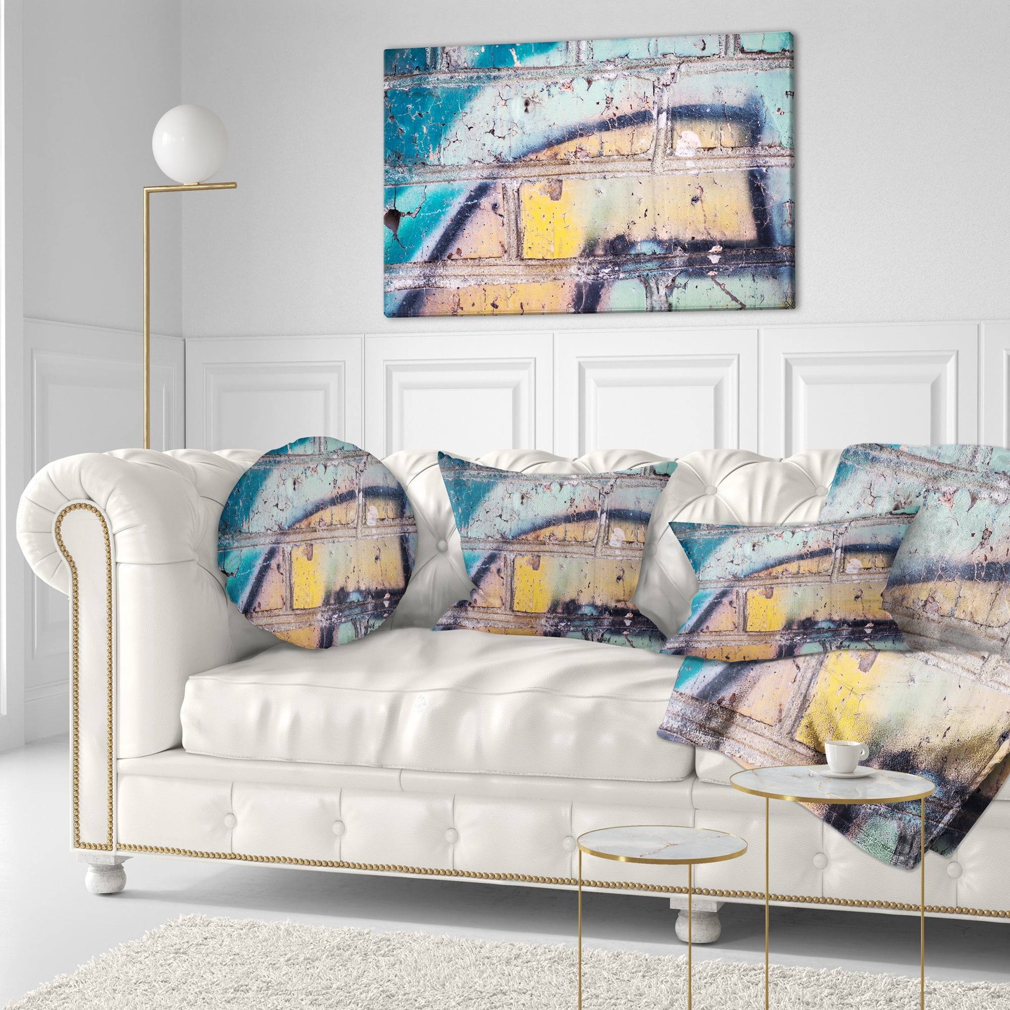 Designart Old Brick Graffiti - Street Art Throw Pillow - 12x20
