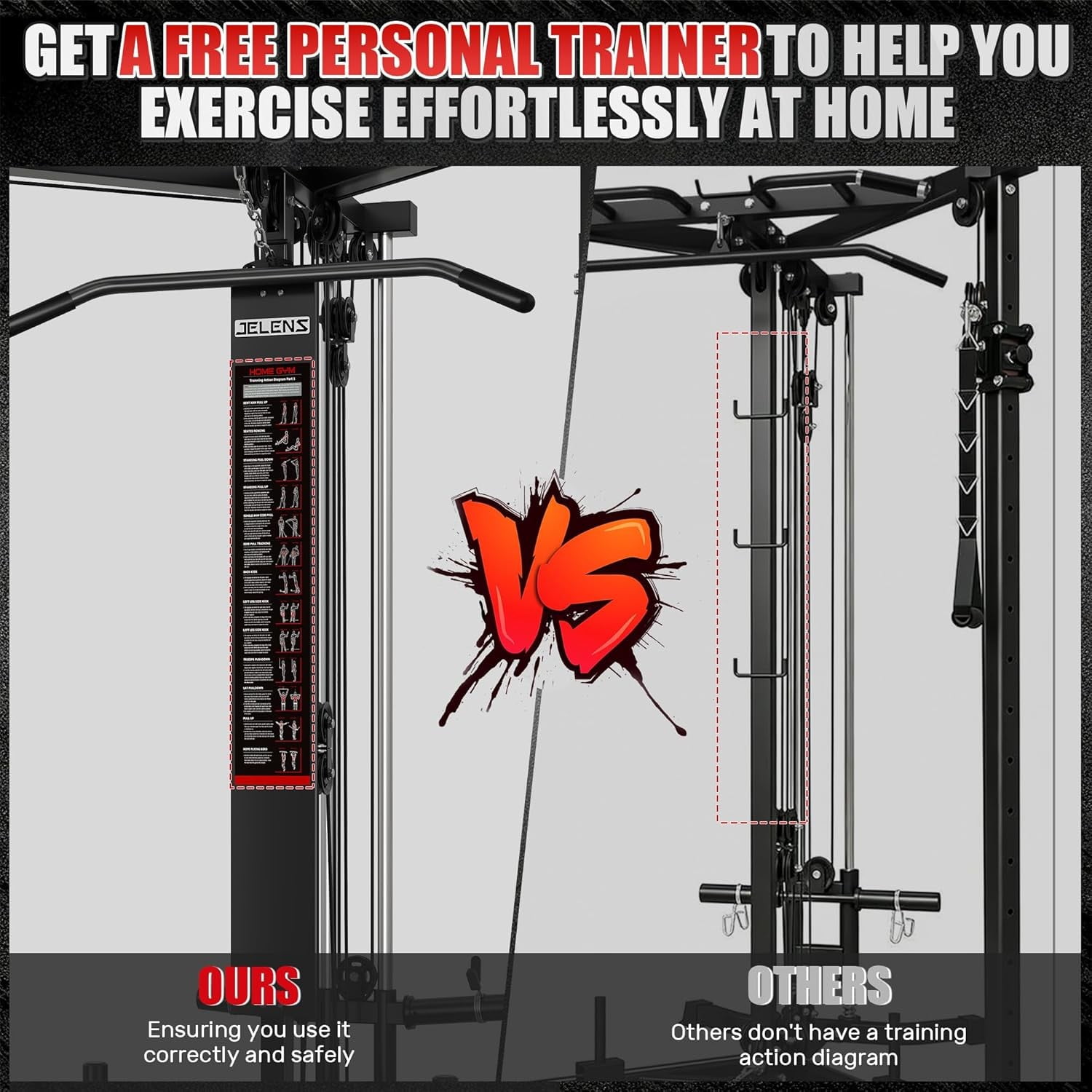 Power Cage with Cable Crossover System,Functional Trainer with High and Low Pulley System for Chest Fly, Power Rack with LAT Pulldown and Seated Cable Row for Home Gym,Black