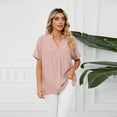 thumbnail image 6 of Fjuchai Womens Chiffon Shirt Summer V-Neck Loose Short Sleeve T-Shirt for Female Casual Pullover Tees Shirt S-XXL, 6 of 9
