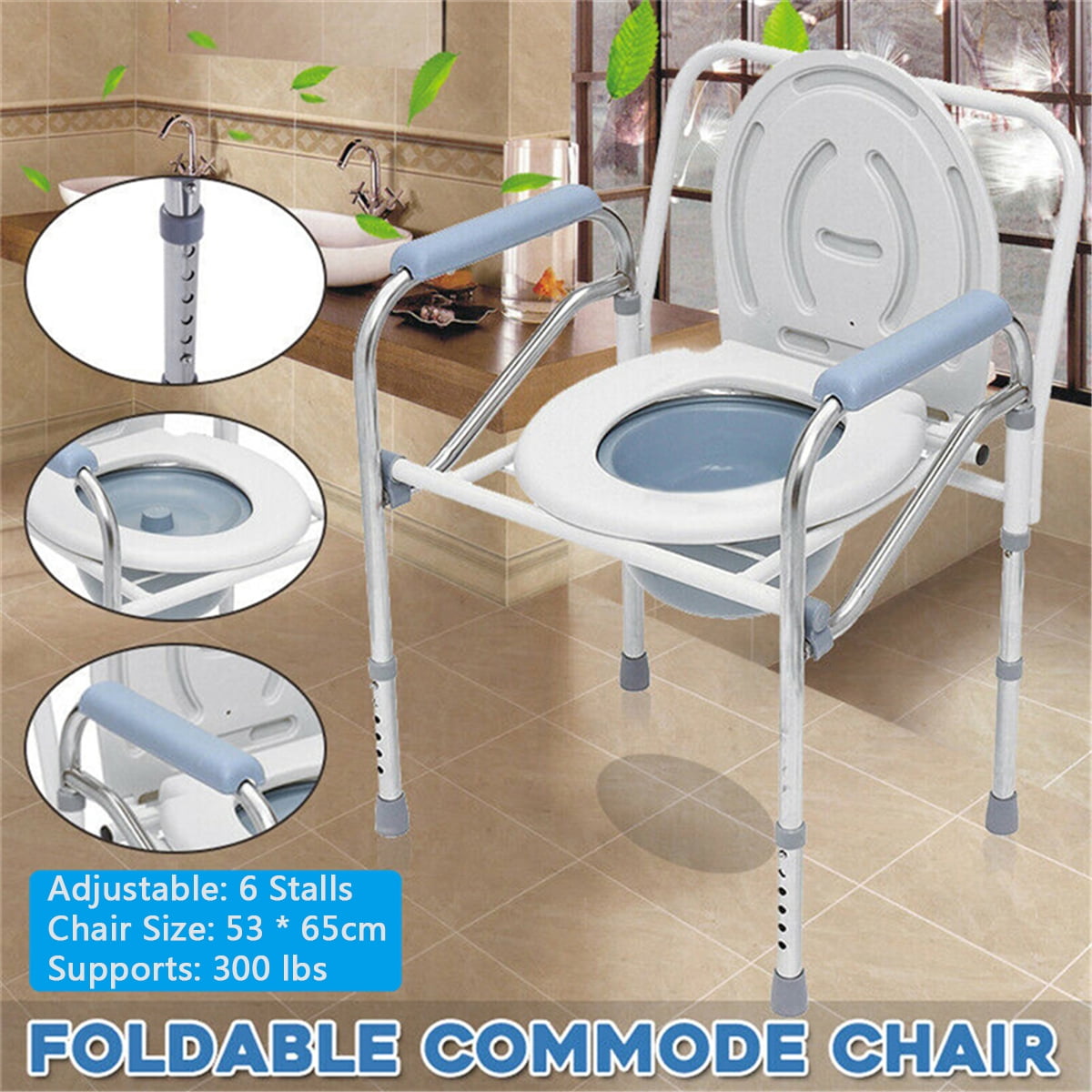 Foldable Commode Chair, lbs Folding Commode, Toilet and Bedside Commode, Comes with Splash Guard/ Bucket/ Lid, White - Walmart.com