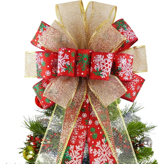 Dalrosia Christmas Tree Topper Bow, Large Christmas Wreath Bows Xmas Ornaments with Long Plaid Streamer Wired Edge Ribbon for Farmhouse Christmas Decor