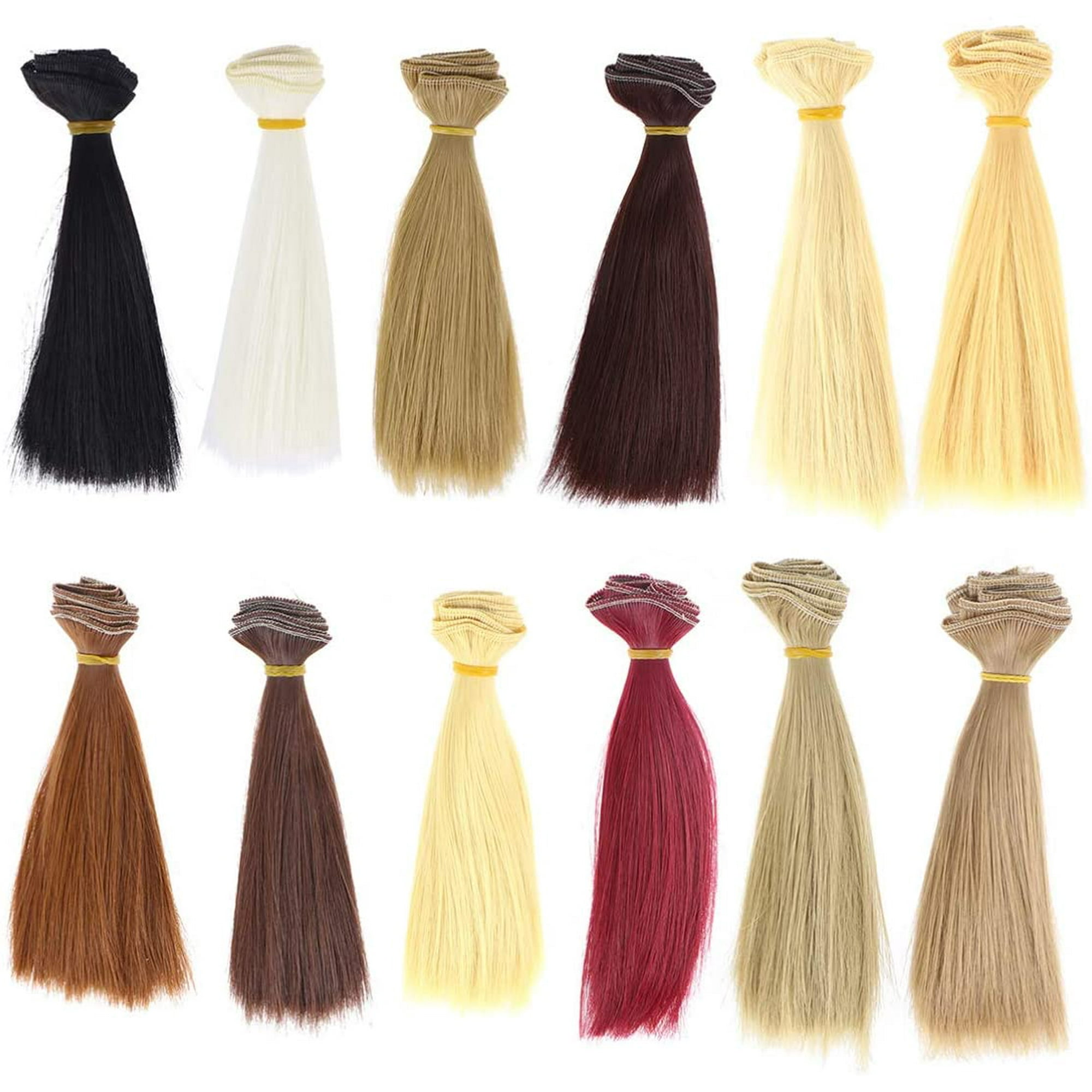 Yiailnter 12pcs Straight Doll Hair Wefts Heat Resistant Doll Hair Extensions Diy Doll Wig Doll Making Accessories 100x15cm