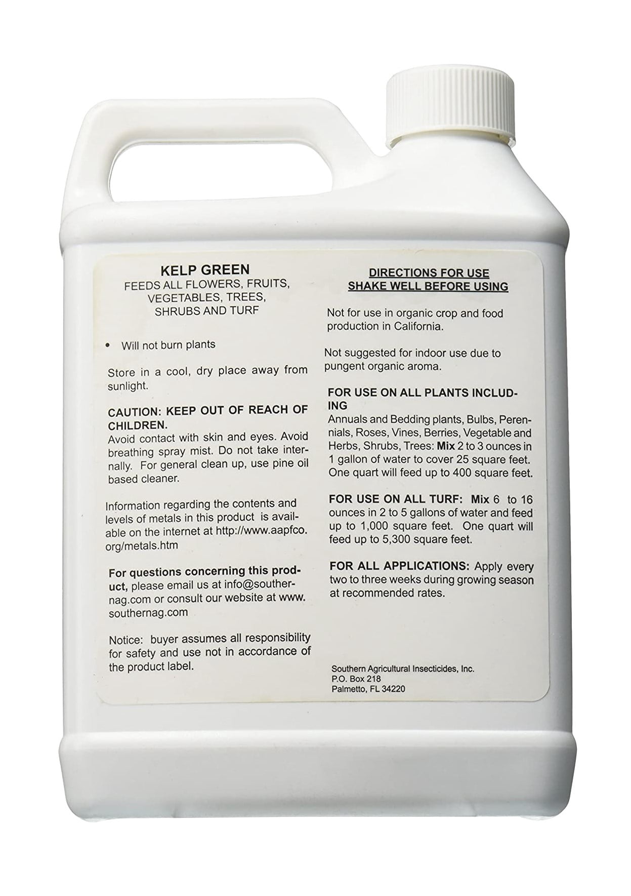 Kelp Green Organic Based Plant Food - Gives Plants Vital Nutrients - 32 fl oz Jug by Southern Ag