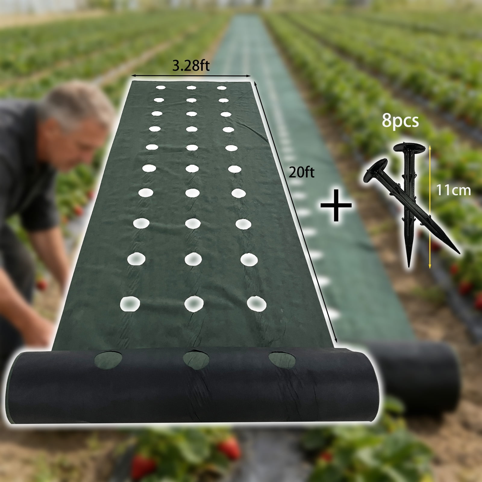 VividGarden Garden Weed Barrier Fabric Green Double-Layer PP Pre-Punched 3.15 inch Holes Breathable Water Permeable 1 Pack 20 ft x 3.28 ft