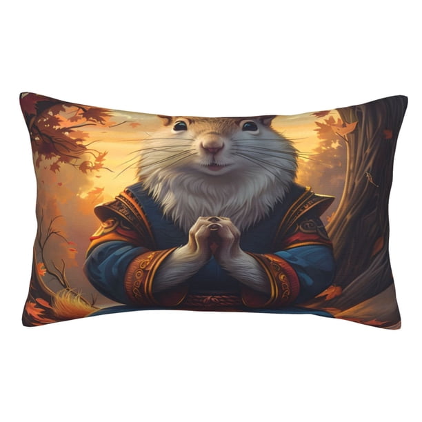 Fotbe Maple Leaf Meditating Squirrel Funda de Almohada Decorativa Estilo Occidental, Lujo en Algodón, Fundas para Almohadas King, Cojín Estampado para Decoración del Hogar-16"x24"