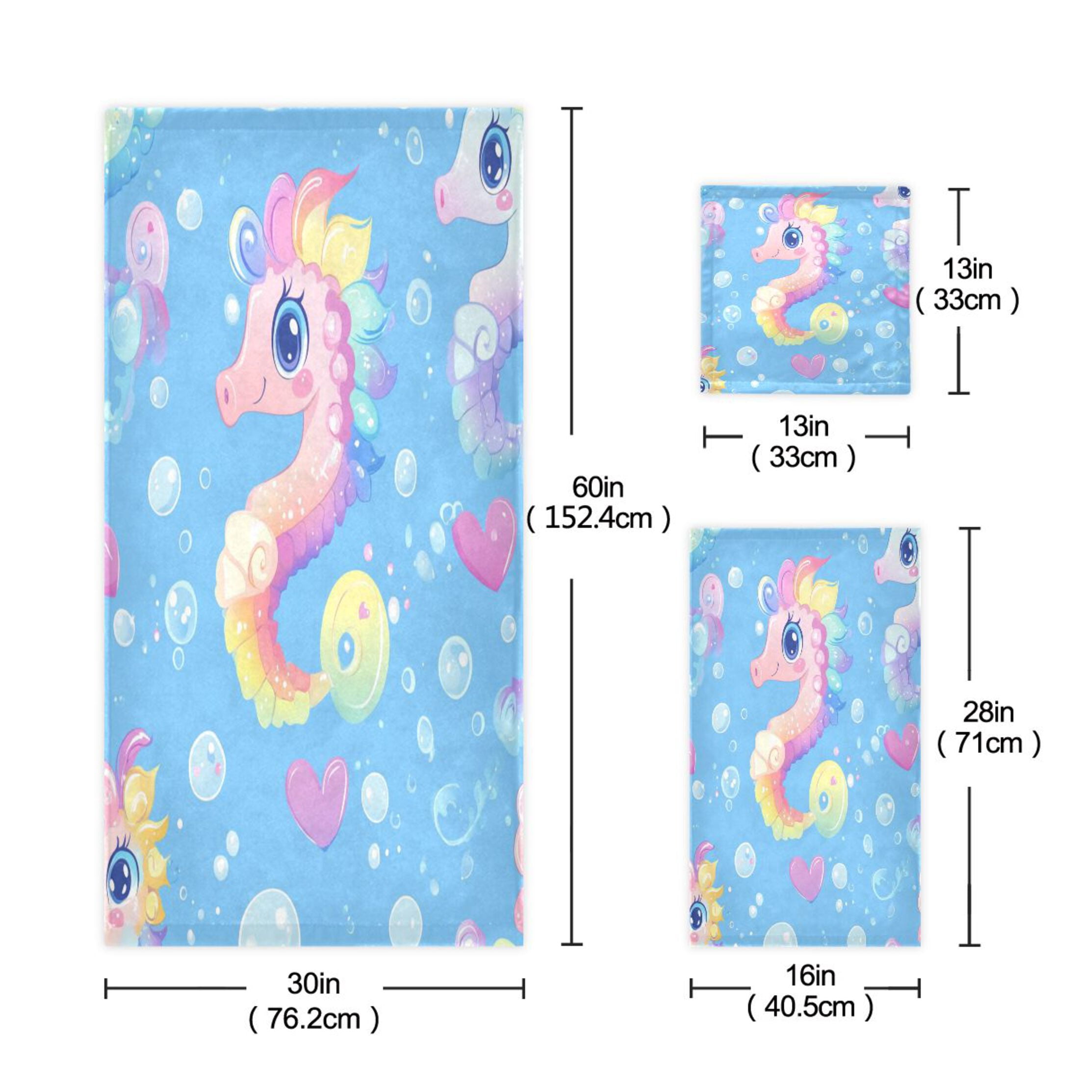 WOBOGO Pattern Featuring Cute Baby Seahorses Ultra Soft 3 Pack Cotton Towel Set for Everyday Use Lightweight and Compact