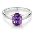 thumbnail image 2 of Gem Stone King 1.60 Ct Oval Purple Amethyst 10K White and Rose Gold Ring (Size 9), 2 of 4