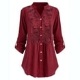 thumbnail image 2 of Leutsin Women Ladies Large Size Button Solid Lace V-Neck Long Sleeve Shirt Blouse, 2 of 3