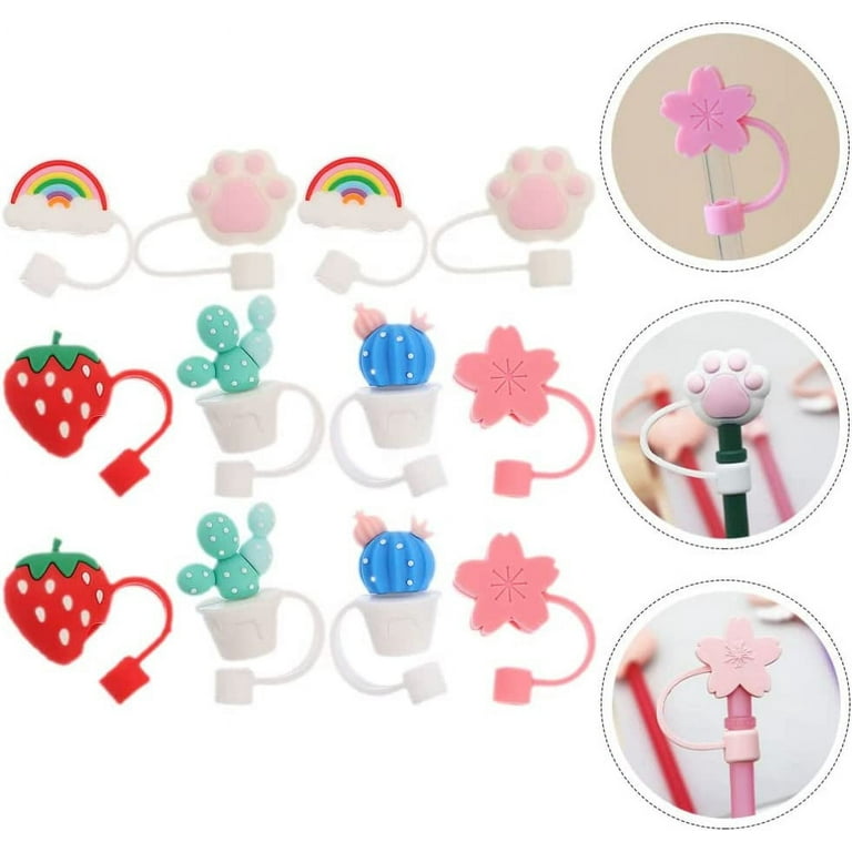 7pcs Cute Silicone Straw Cover Set, Cartoon Love Heart Cup Straw