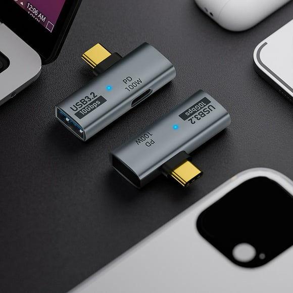 Type C To USB 3.2 Female Adapter, 90 Angle PD100W Charging 2 in 1 USB C To USB 3.2 Adapter for Phone