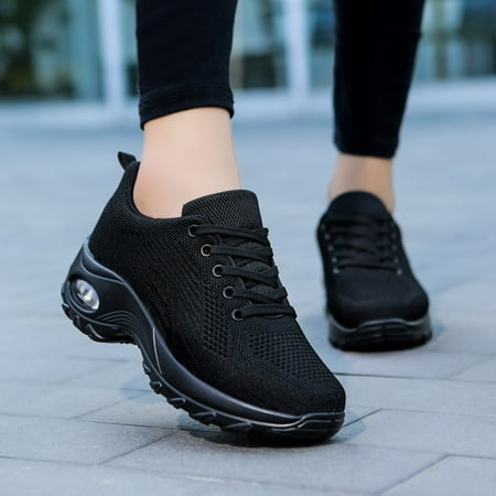 

Cathalem Fashion Autumn Women Sports Shoes Thick Sole Non Slip Fly Woven Mesh Breathable Comfortable Casual Style Women Sneaker Black 6.5