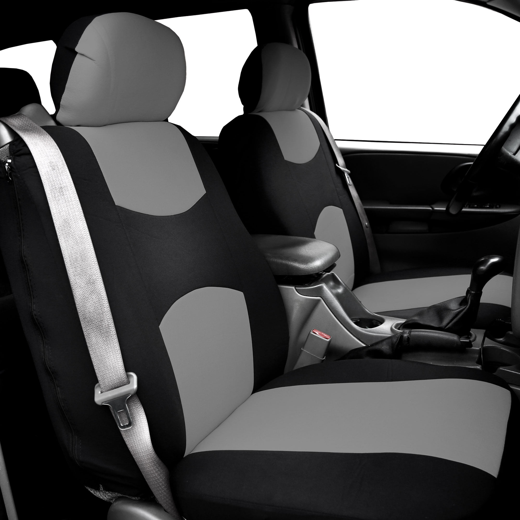 FH Group Flat Cloth Car Seat Cover, Universal Gray Front Set Seat Covers with Air Freshener