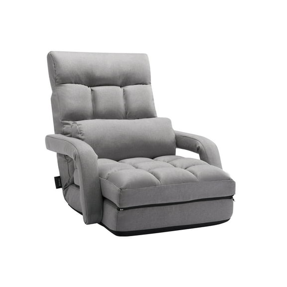 VEVOR Floor Chair, Floor Gaming Chair with 5 Adjustable Position and Back Support, Folding Sofa Chair with Armrest for Adults, Sofa Lounger Bed with Back Cushion for Living Room and Bedroom, Gray