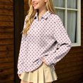 thumbnail image 7 of hotojiny Girls Long Sleeve Shirt Half Zip Collar Polka Dot Print Casual Loose Pullover Sports Top for Fall Winter(Pink,7-8 Years), 7 of 7