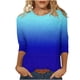 thumbnail image 2 of ICHUANYI Clearance Women's Fashion Printed Loose T-shirt 3/4 Sleeves Blouse Round Neck Casual Tops(Blue, L) ICHUANYI WER2023080903679, 2 of 5