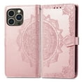 thumbnail image 2 of Jiahe Cover for iPhone 13 Pro Max Wallet Case PU Leather Mandala Flower Embossed with Card Holder Wrist Strap Kickstand Protective Lanyard Purse Cover for iPhone 13 Pro Max 6.7 Inch, Rosegold, 2 of 10