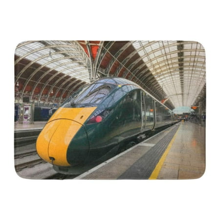 - GODPOK London England February 2018 Wide Angle View of New Diesel Electric Locomotive Alongside Platform Under Rug Doormat Bath Mat 23.6x15.7 inch