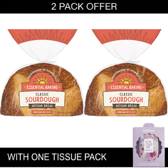 2x Essential Baking Classic Sliced Sourdough Bread, Non-GMO, 16 oz & Tissue Pack