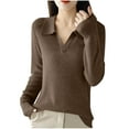 thumbnail image 2 of YueHuiYing Womens Fall Fashion Womens Long Sleeve Shirts Patchwork Button Up V Neck Sweatshirt Casual Pullover Tops, 2 of 3