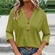 thumbnail image 2 of Sudaderas de moda,Camiseta informal de mujer con cuello en V y manga 3/4, blusa de poliéster, corte suave y cómodo, para uso diario, sopatenor, 2 of 9
