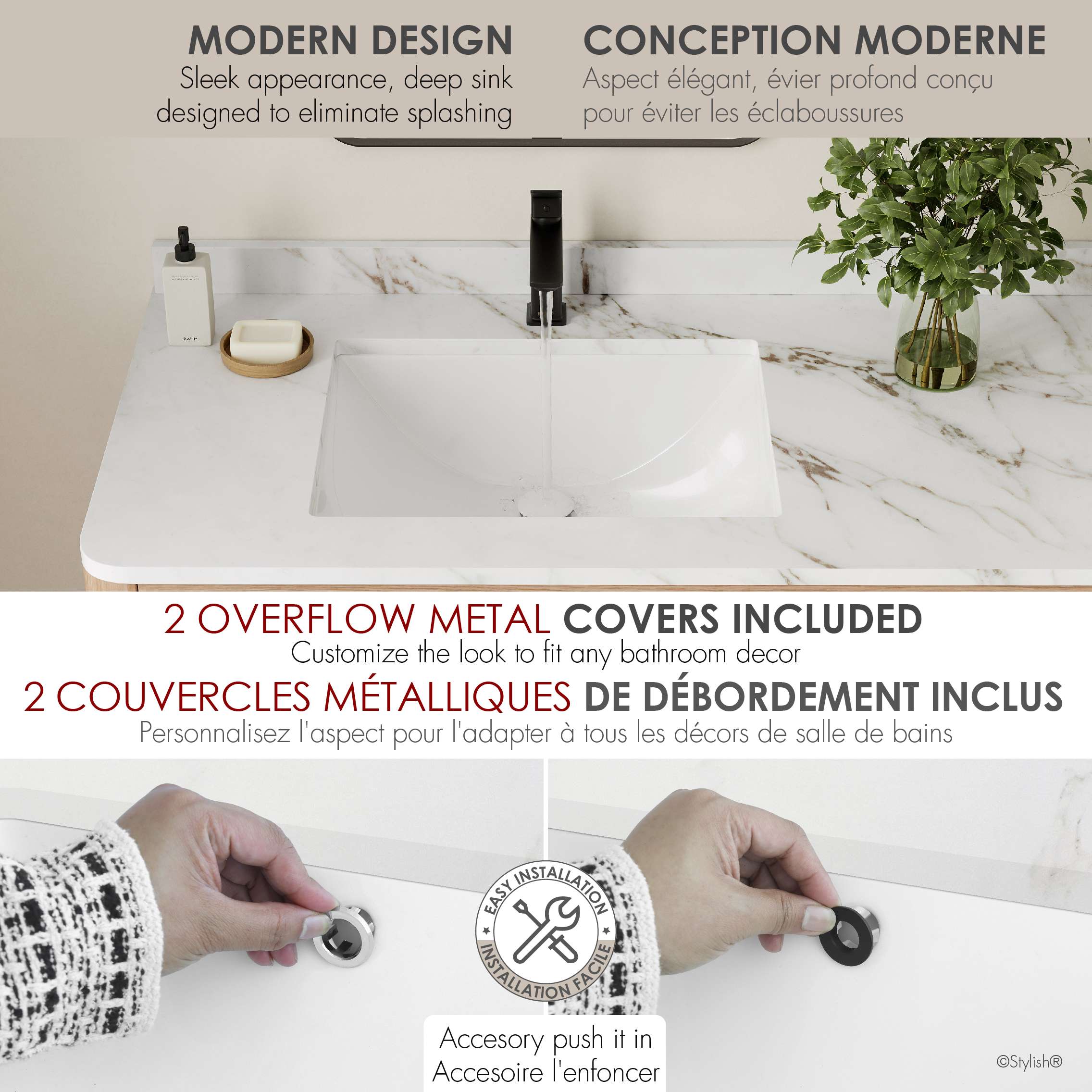 Stylish Undermount 20 ¾"Wx 15 ½"D White Porcelain Rectangular Bathroom Sink P-200