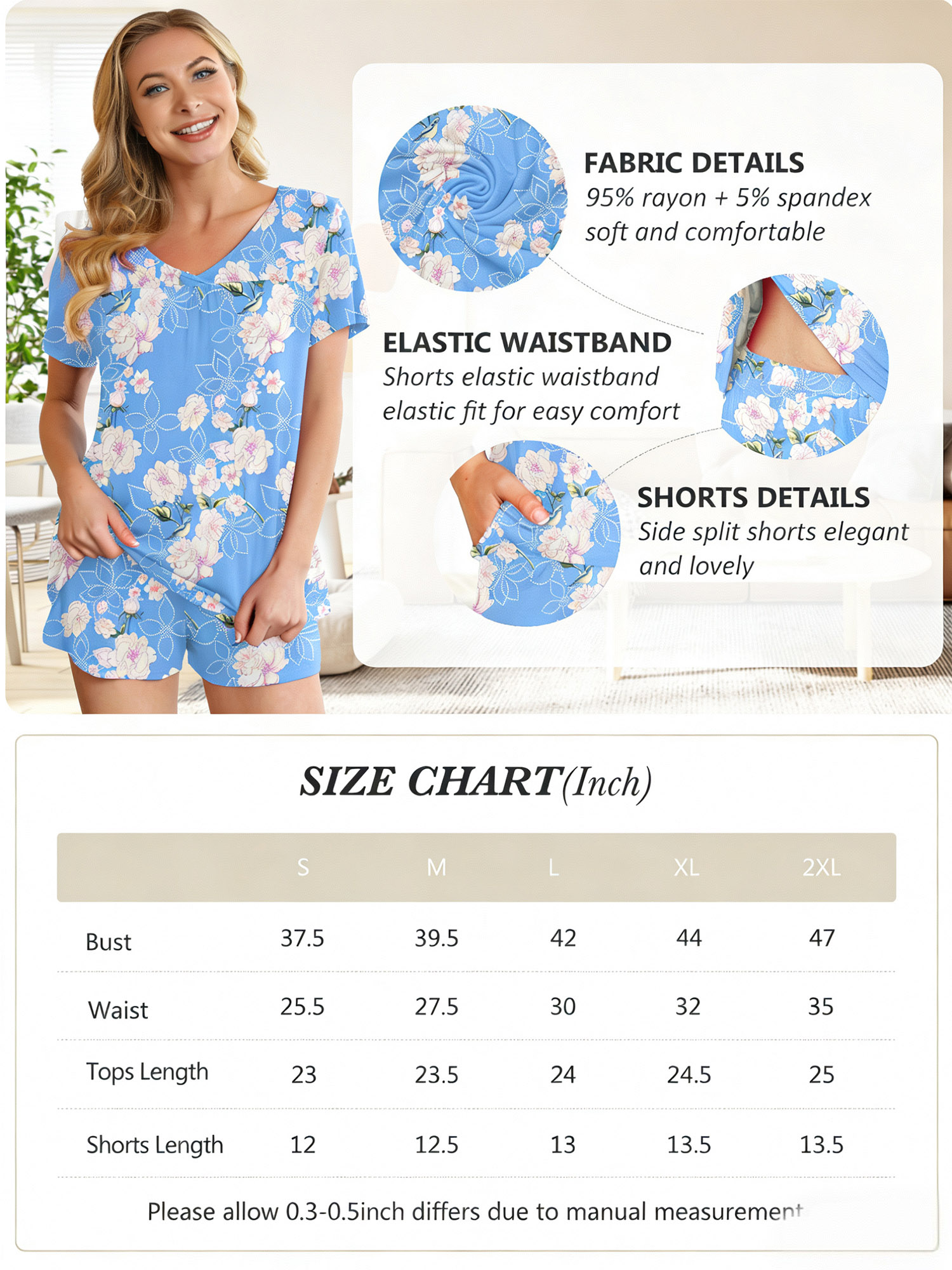Anygrew Women's Summer Pajama Set with Shorts and V-Neck photo 6