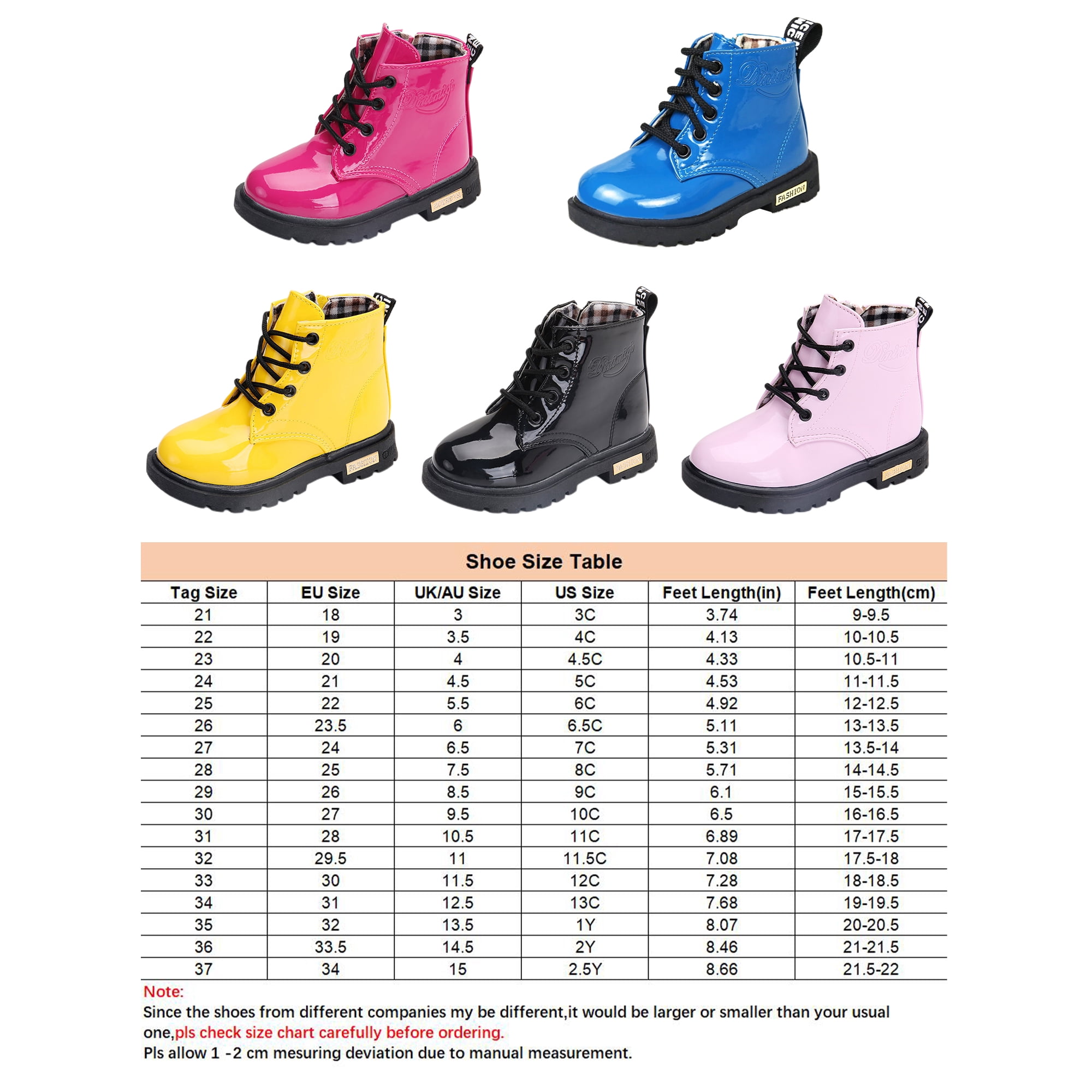 Woobling Girls Boys Ankle Boot Side Zipper Short Bootie Lace Up Combat Boots Plush Lined Booties School Rose Red 2.5Y