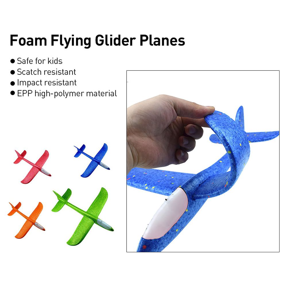 Flying Glider Planes With Flash LED Light 18.9" Foam Flight Mode Throwing Air Plane Aerobatic Airplane Outdoor Sport Game Toys Gift for Kids 3 4 5 6 7 Year Old Boy Blue/Green/Red - image 2 of 6