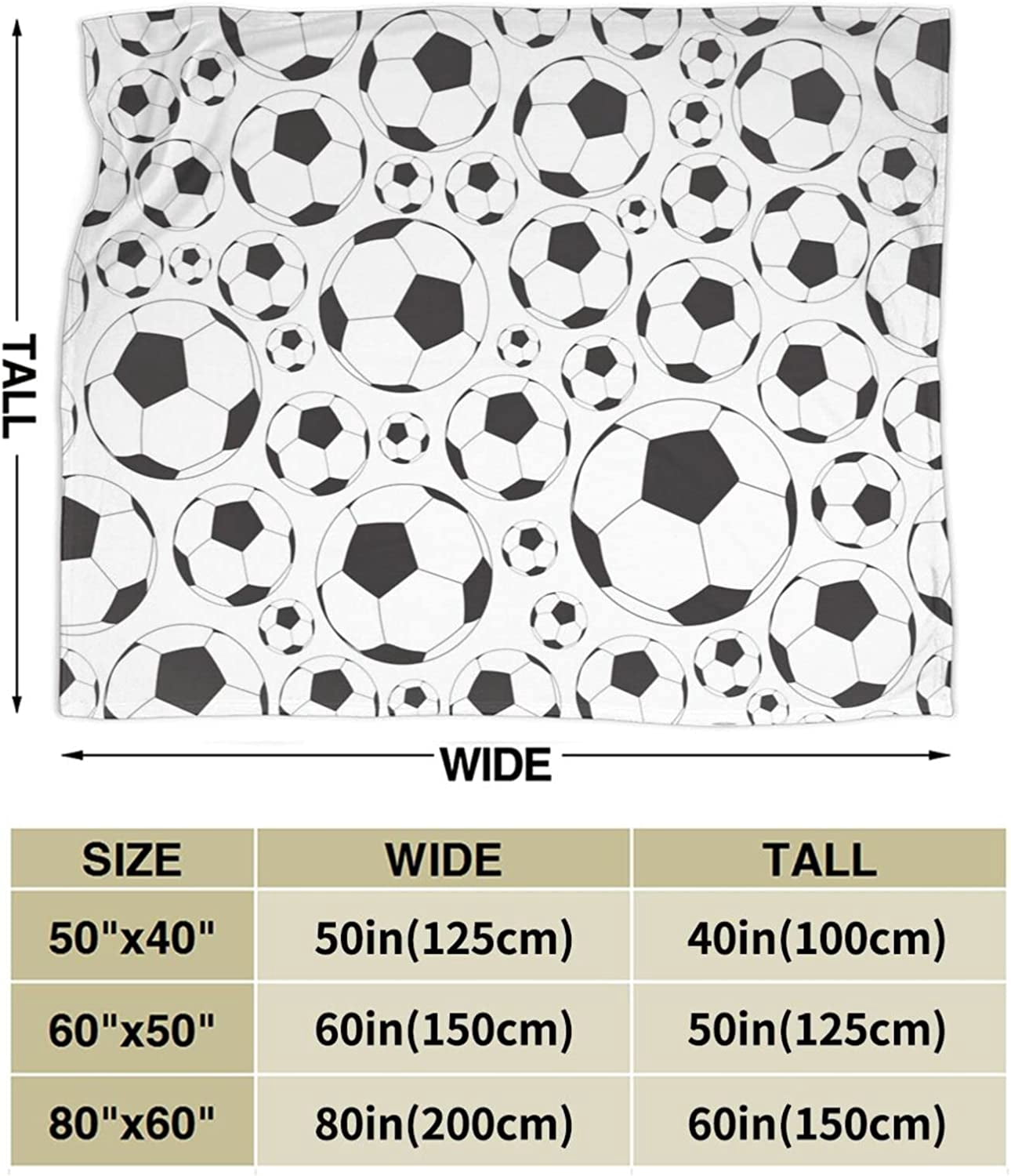 Soccer Blanket for Boys Girls Super Soft Warm Soccer Ball Throw Blankets Black and White Soccer Blanket Soccer Gift for Kids Teens Fans 50"X60"