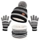 thumbnail image 1 of Borde niños sombrero babero y guantes conjunto otoño e invierno de punto y forro polar cálido sombrero bola de pelo 3 Piece Set, 1 of 2