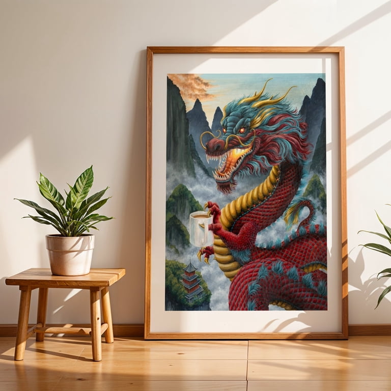 Zhulong Coffee - China Painting Fantasy Surrealism Mountain Humor