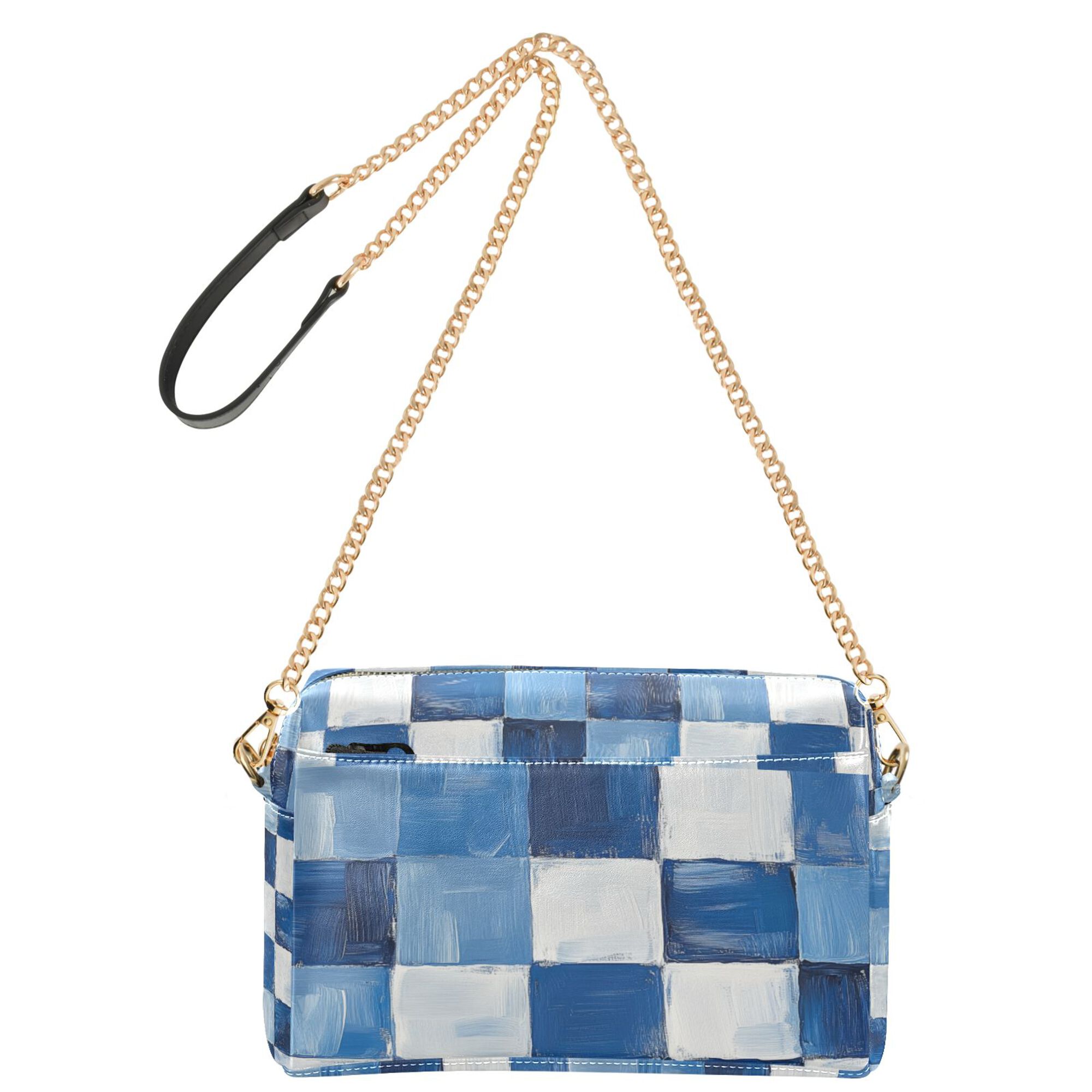 FORMRS Women Crossbody Purse with Chain Strap Vegan Leather Shoulder Handbag, Blue and Gray Plaid Pattern