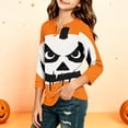 thumbnail image 2 of Girls Halloween Shirt Pumpkin Bat Print 3/4 Sleeve T Shirt Cute Graphic Tee Spooky Season Fall Halloween Outfit Kids Casual Top,2-3 Years,Saffron, 2 of 6