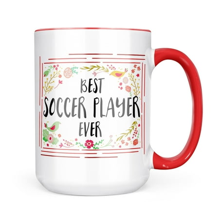 

Neonblond Happy Floral Border Soccer Player Mug gift for Coffee Tea lovers