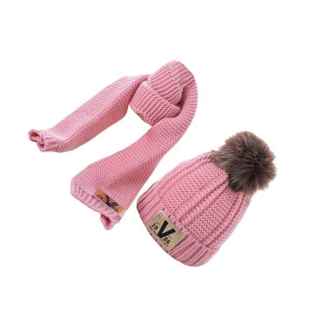 Sonducket Manténgase abrigado y a la moda, conjunto de gorro y bufanda de lana para niños, gorro y bufanda gruesos encantadores para niños y Sombreros Rosa