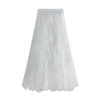 Lu's Chic Women's Tulle Skirt Tutu High Low Tea-length Asymmetrical Elastic Waist A-line Waisted Layered Midi Mesh Pleated Party Skirts White One Size